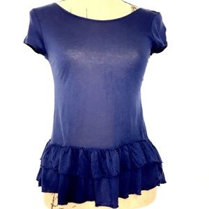 Gap Navy Blue Peplum Ruffled Casual Career Lightweight Tee Top XS